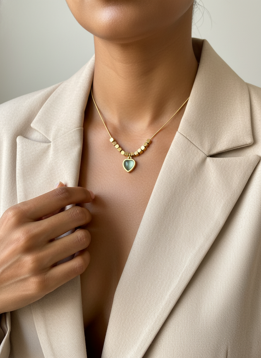 Sage Green Heart Necklace