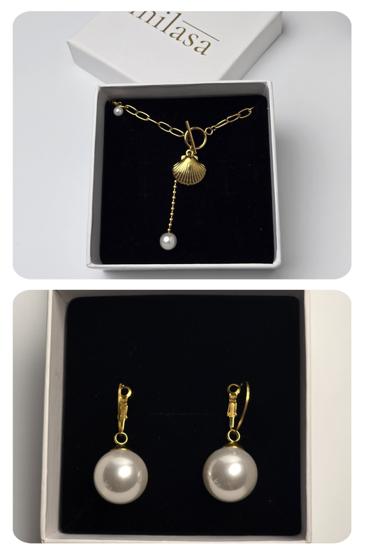 Holiday Pearls - Maris Serena Pearl Shell Necklace and Botanica Bloom Drops