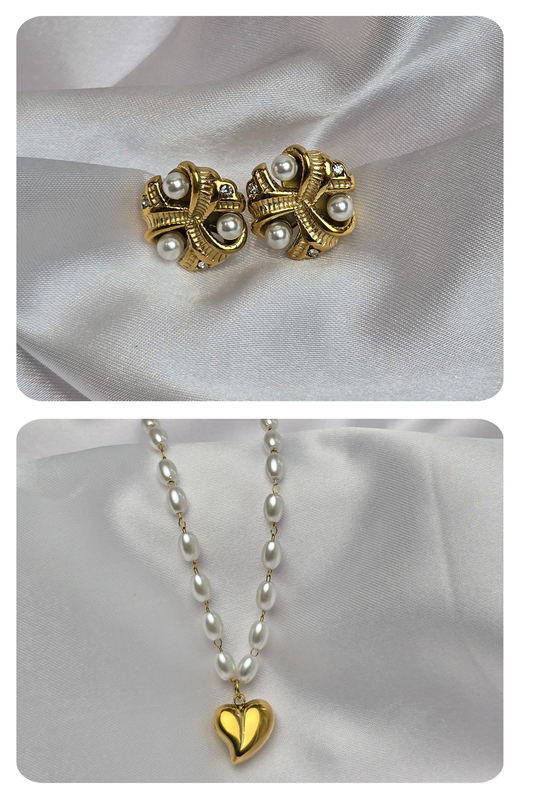 Pearl Pair - Aurelle Celestia Pearl Heart Necklace and Allure Celeste Studs