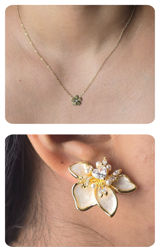 Floral Fusion - Aurelle Blossom Whisper Necklace and Blanc Fleur Studs